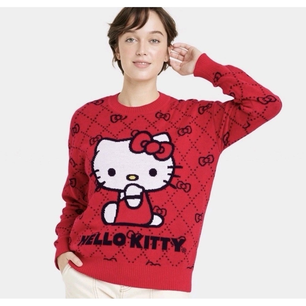 Sanrio Hello Kitty Graphic Red Crew Neck Sweater Womens‎ Size XS